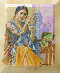 Souk d’Épices par ABDERAHIM EL MADANI, composition d’étals d’épices, vanneries et matières artisanales du souk.